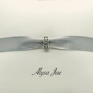 White CZ Spacer European Bead, Antiqued, 925